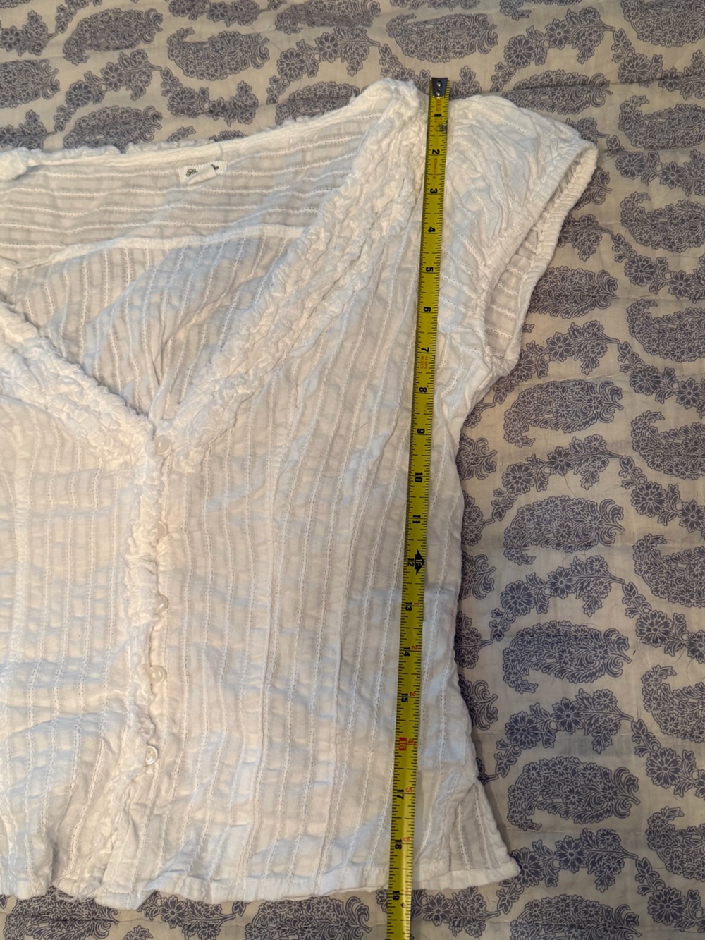 Urban Outfitters White Kimchi Blue Ria Ruffle Cotton Gauze Button-Front Blouse - Picture 12 of 12